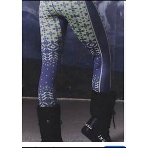 Free People Movement myoko Leggings xs/s Blue Green Fair Isle Geometric High